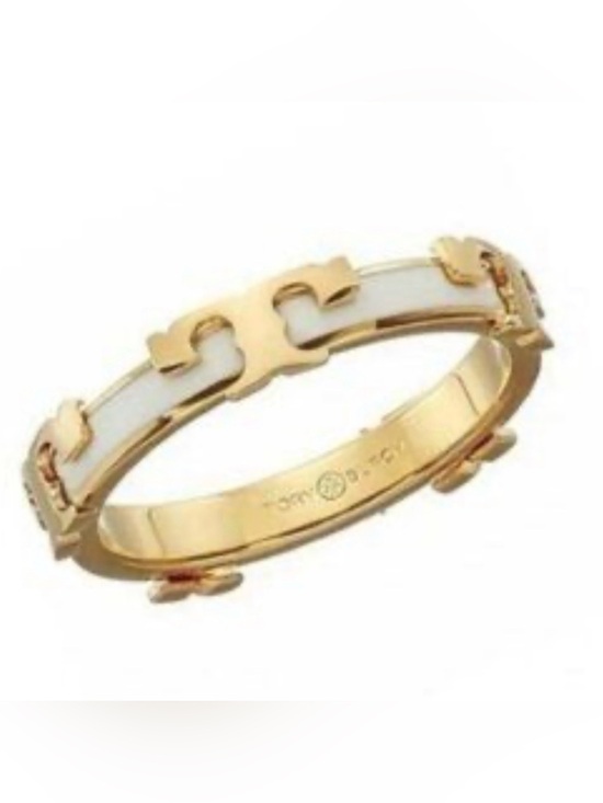 Tory Burch Jewelry - Tory Burch Enamel White Gold T
Logo Serif Ring size 7